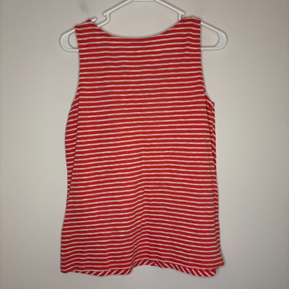 TALBOTS V-Neck Striped Tunic Womens S Coral White Sleeveless Stretch Summer - Picture 2 of 5